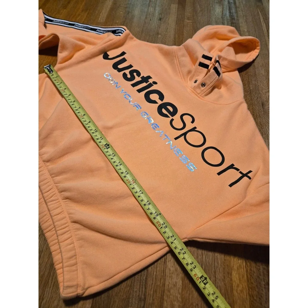 Justice Sport Girls XL 16/18 Neon‎ Peach Black Own Your Greatness Cropped Hoodie